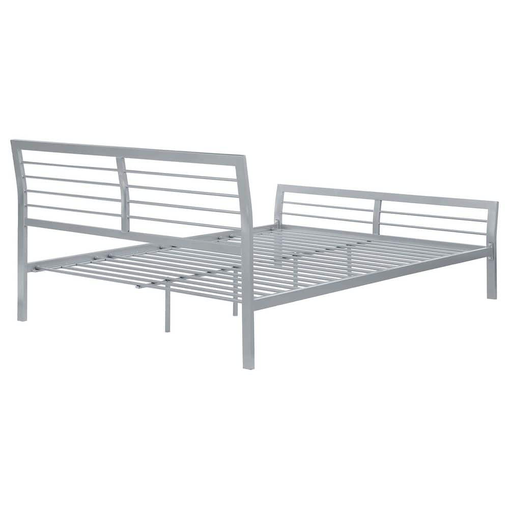 Silver Queen Platform Bed with Metal Headboard and Slats