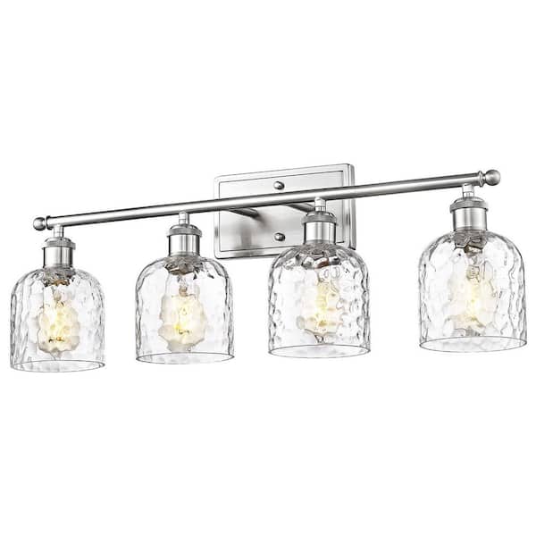 27 in. 4-Light Brushed Nickel Vanity Light with Hammered Glass Shade