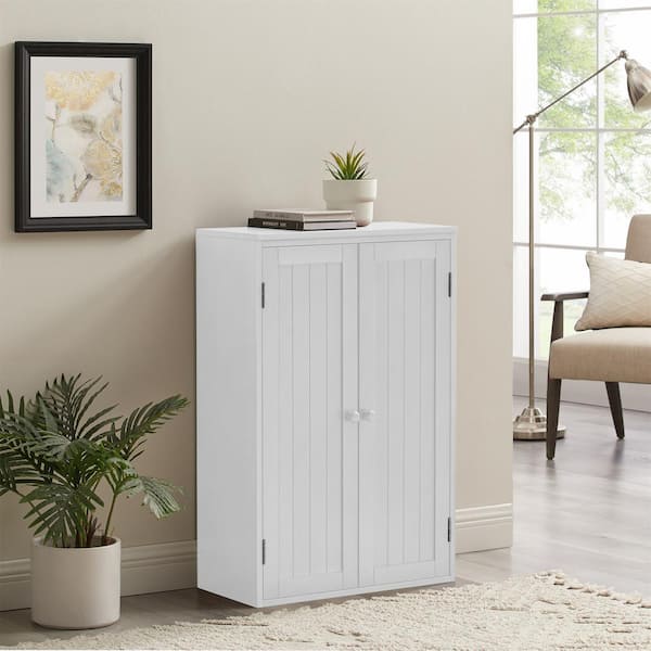 Extra Large Storage Cabinet White Wood Tall 2 Doors Shelves Home