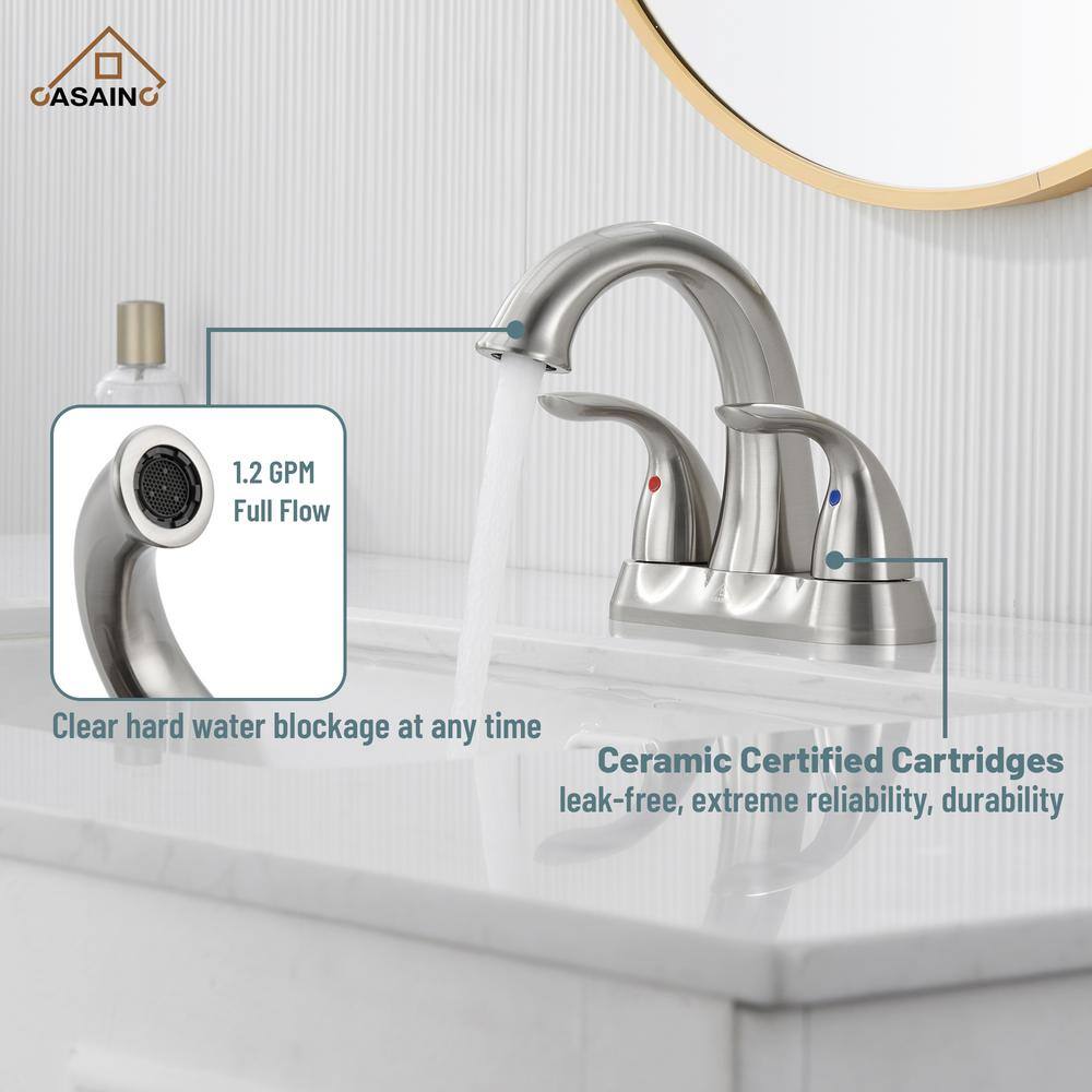 Brushed Nickel 2-Handle Centerset Bathroom Faucet with Pop-Up Drain