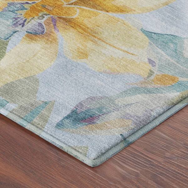 Mayfield Premium Machine Washable Abstract AMF2262 Sky 2 ft. x 7 ft. Runner Rug