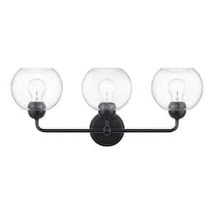 Jill 24 in. 3-Light Black Vanity Light with Clear Seeded Glass Shade