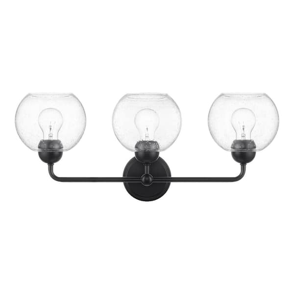 Home Decorators Collection Jill 24 in. 3-Light Black Vanity Light with Clear Seeded Glass Shade