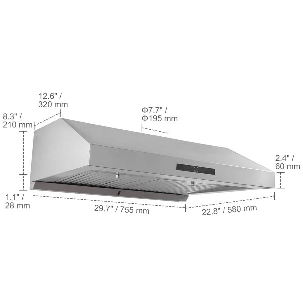 30" Stainless Steel Under Cabinet Range Hood with Charcoal Filter