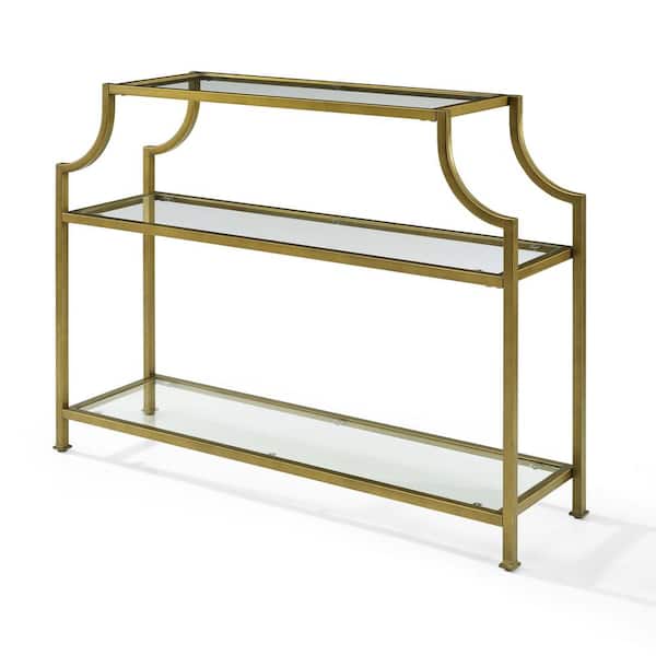 Crosley Furniture Aimee 43 In Gold Standard Rectangle Glass Console Table With Storage Cf1307 Gl Standard Rectangle Glass Console Table, Crosley Aimee Console Table