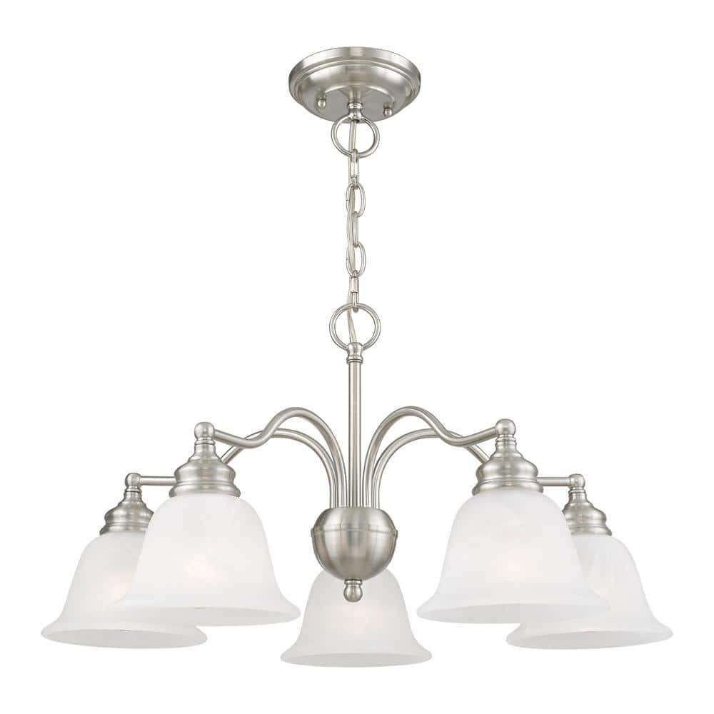 Essex Traditional 5-Light Chandelier in Brushed Nickel with Alabaster Glass