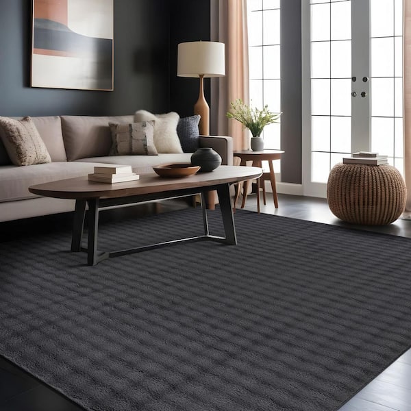 Aurora 3 ft. x 5 ft. Dark Grey Non-Slip Rubber Back Washable Polyester Checker Indoor Entryway Rug