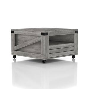 Doreen 31.5 in. L Vintage Gray Oak 19.7 in. H Square Veneer Coffee Table with 1-Drawer And Wheels