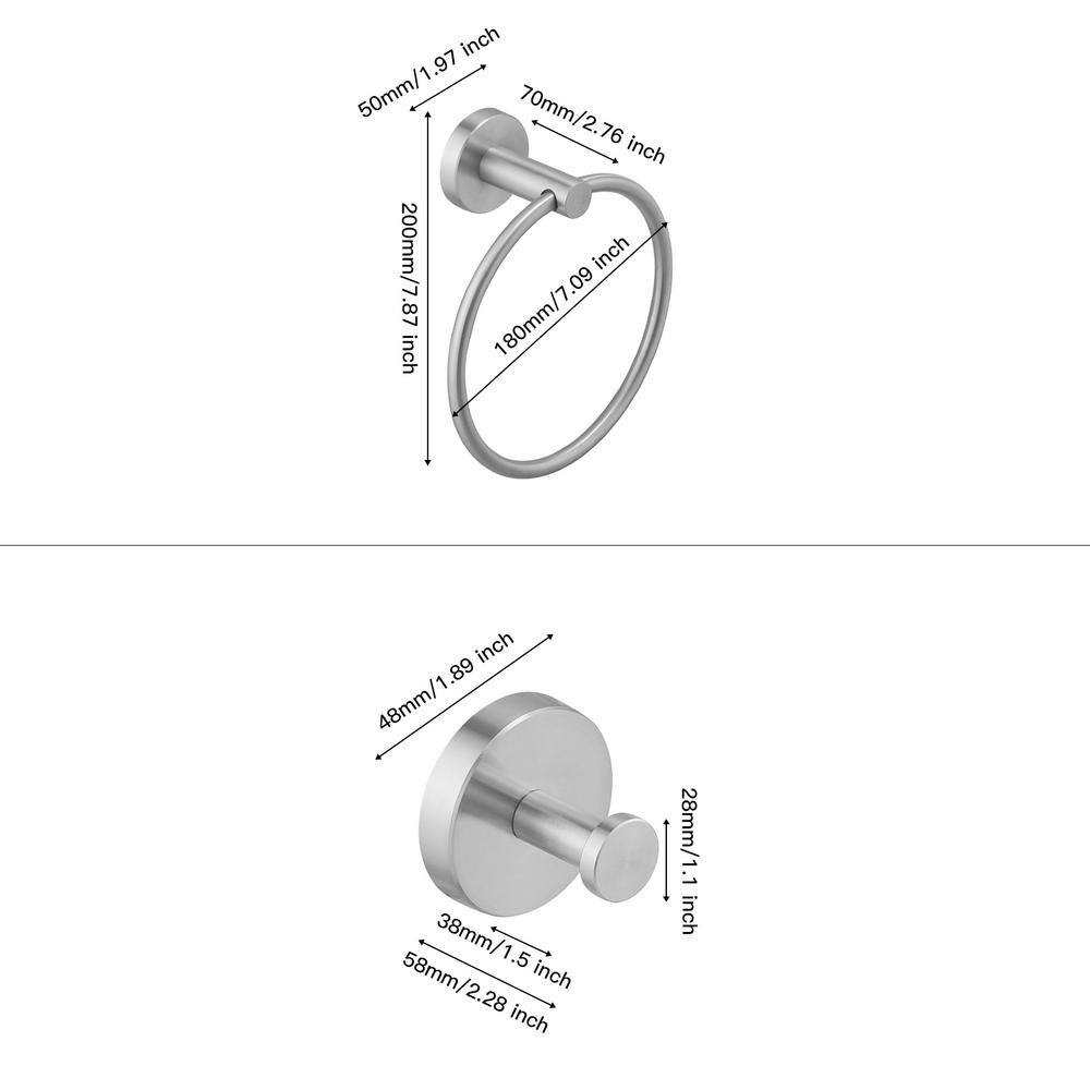 Brushed Nickel 24-Inch Metal Bath Hardware Set with Towel Ring and Hooks