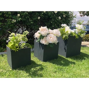 Lightweight Concrete Modern Square Charcoal Planter (Set of 3)