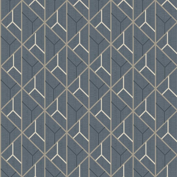 Advantage Wilder Blue Geometric Trellis Wallpaper Sample