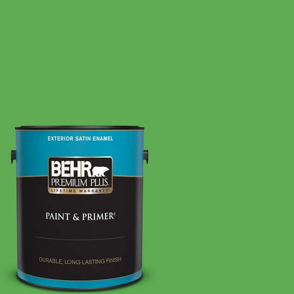 BEHR PREMIUM PLUS 1 gal. #440B-6 Barnyard Grass Satin Enamel Exterior Paint & Primer