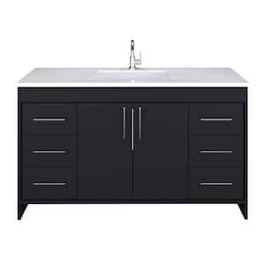 Capri 60 in. W x 22 in. D Bathroom Vanity in Black with Microstone Vanity Top in White with White Basin