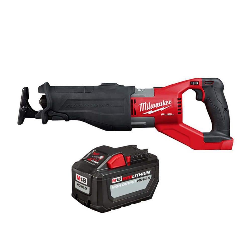 Milwaukee M18 FUEL 18V Lithium-Ion Brushless Cordless Super SAWZALL Orbital Reciprocating Saw & High Output 12.0Ah Battery