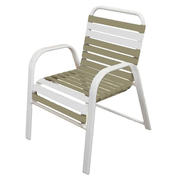 Unbranded Marco Island White Commercial Grade Aluminum Vinyl Strap Outdoor Dining Chair in Putty and White (2-Pack)