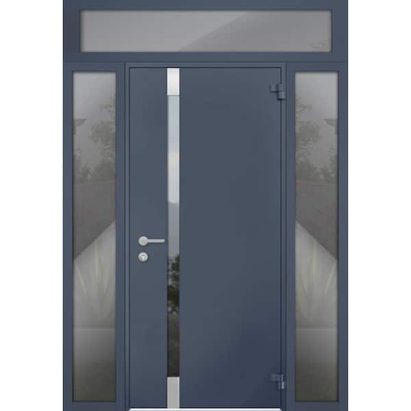 VDOMDOORS 6777 56 in. x 96 in. Right-Hand/Outswing Tinted Glass Gray Graphite Steel Prehung Front Door with Hardware