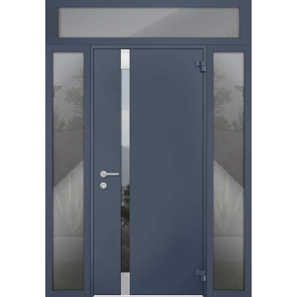 VDOMDOORS 6777 60 in. x 96 in. Right-Hand/Outswing Tinted Glass Gray Graphite Steel Prehung Front Door with Hardware