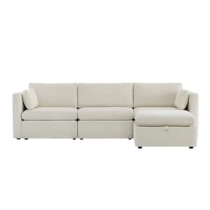 Rhea 112.6 in. Straight Arm 4-Piece Fabric Sectional Sofa in Linen
