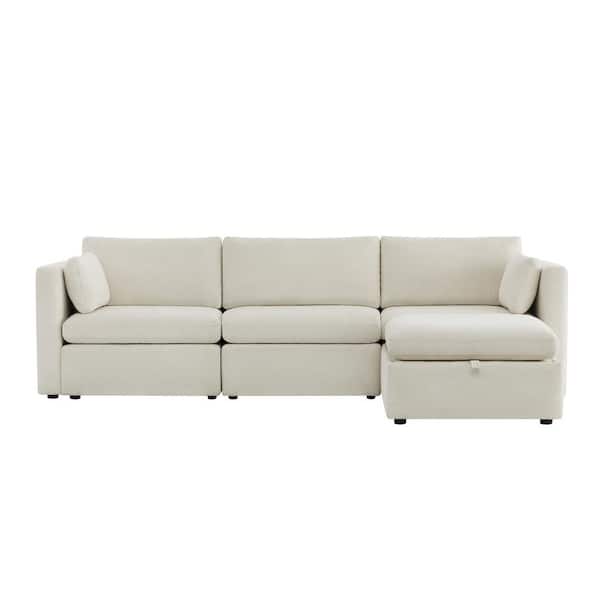 Spruce & Spring Rhea 112.6 in. Straight Arm 4-Piece Fabric Sectional Sofa in Linen