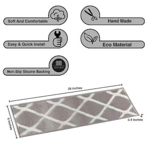 Grey/White 9 in. x 28 in. Non-Slip Stair Tread Covers Polypropylene Latex Backing (Set of 15) Willow Stair Rugs