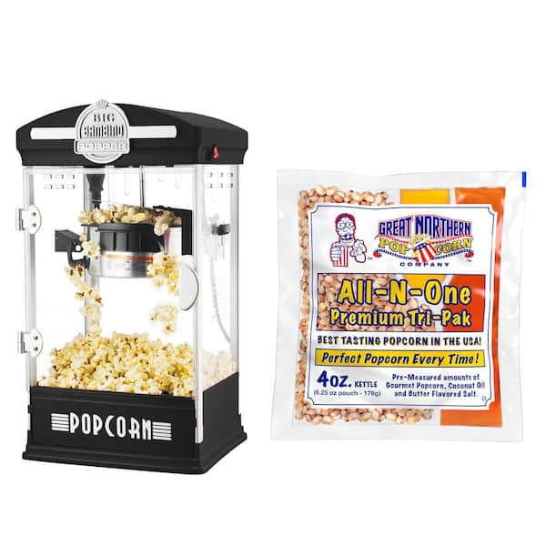 Pop Pup Countertop Popcorn Machine – 2.5oz Kettle with Measuring Spoon,  Scoop, and 25 Serving Bags by Great Northern Popcorn (Black) (83-DT6121)