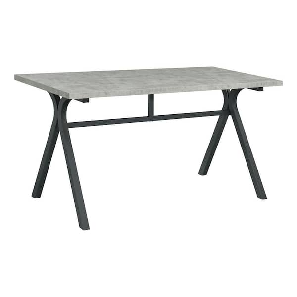 Benjara 60 in. Rectangular Gray and Black Wood Top 0-Drawer Writing Desk with Metal Frame