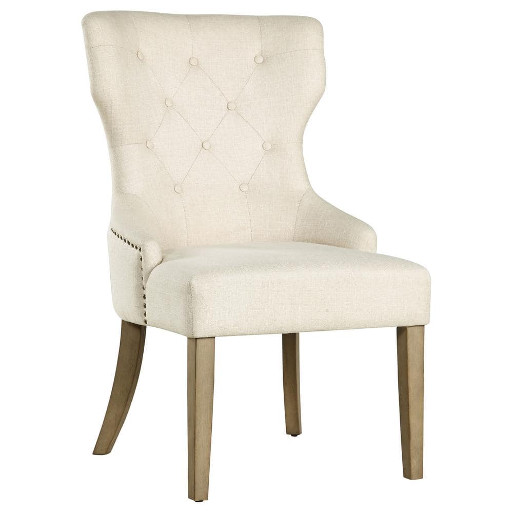 Beige Linen Upholstered Tufted High Back Side Chair