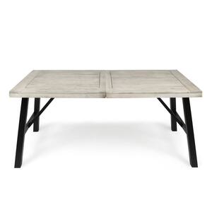 70.5 in. W Black Rectangle Acacia Wood Outdoor Dining Table with Slat Gray Tabletop