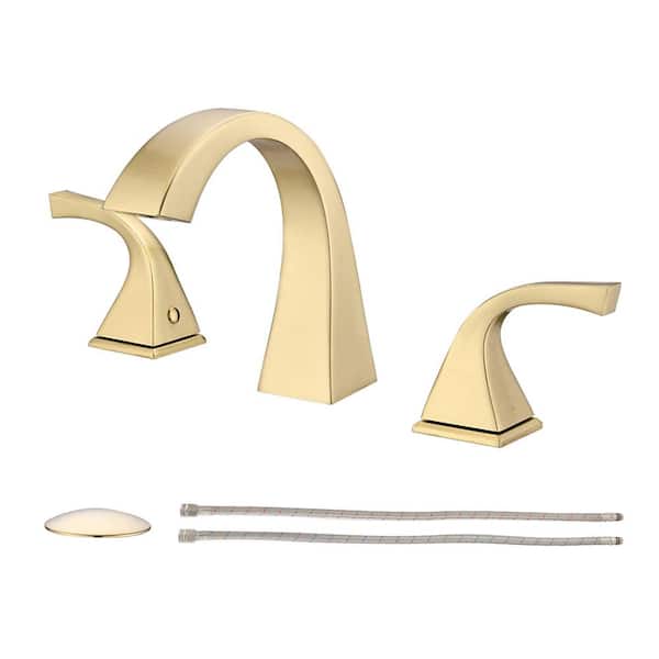 YASINU 8 in. Widespread Double Handle Bathroom Faucet w/Pop up Drain Assembly in Brushed Gold