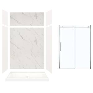 Expressions 32 in. x 60 in. x 96 in. Center Drain Alcove Shower Kit with Extension Door in White/Bianca and Chrome