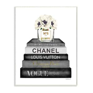 "Fashion Designer Flower Bookstack Black And White Watercolor"by Amanda Greenwood Wood Wall Art 15 in. x 10 in.