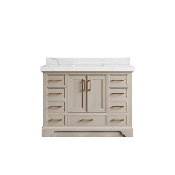 Willow Collections Charlotte 48 in. Single Sink Freestanding Fine Grain Bath Vanity with Calacatta Laza Qt. Top Unassembled