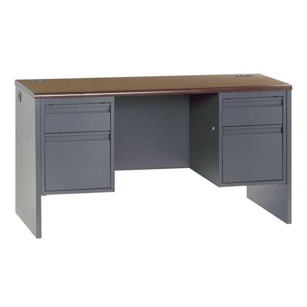 Sandusky 800 Series Double Pedestal Credenza Steel Desk in Charcoal/Mahogany