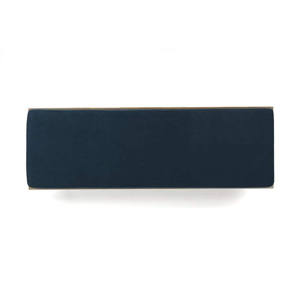Elaina Navy Blue Upholstered Bench with Faux Pine Veneer and Iron Legs