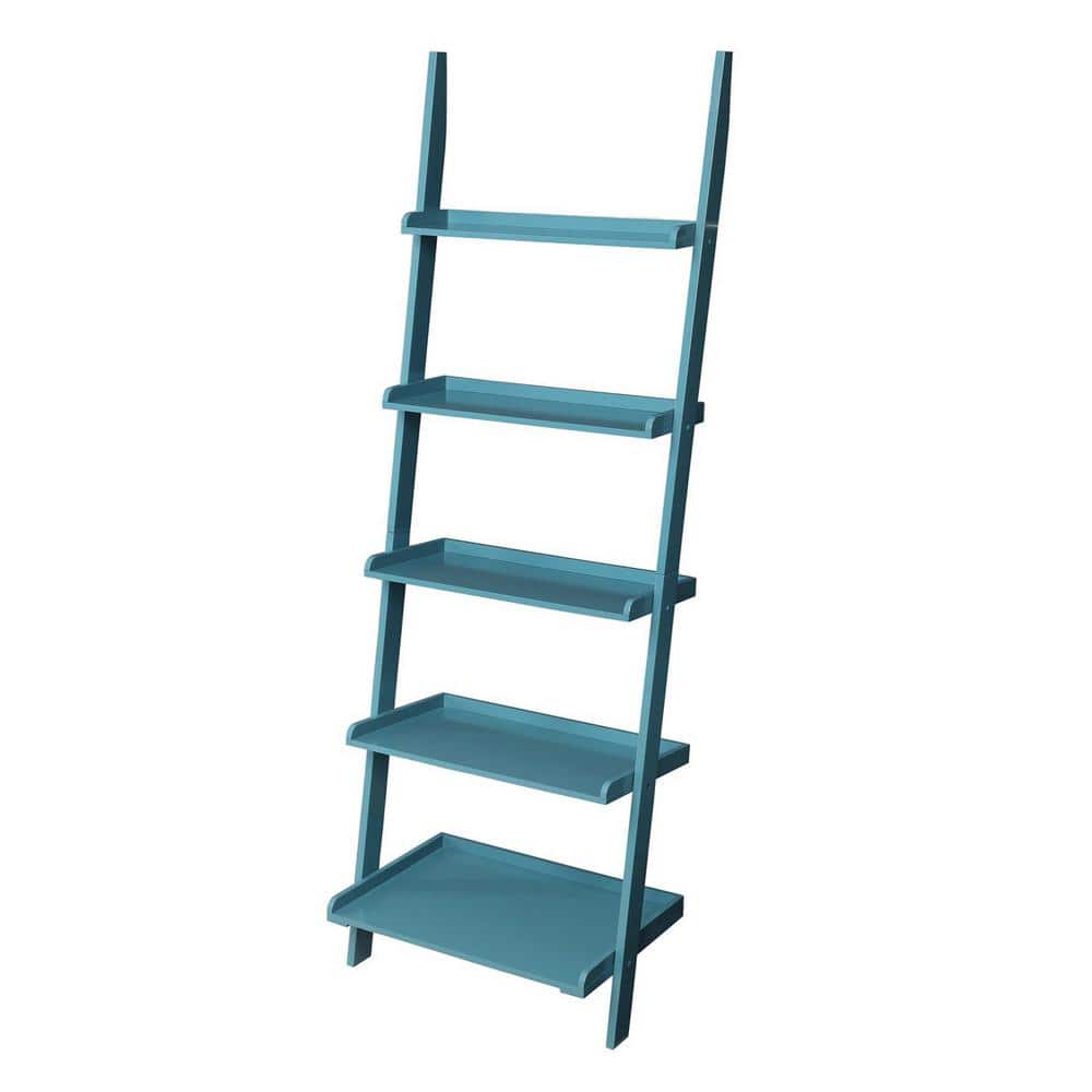 Blue Pine Wood 5-Tier Bookshelf Ladder