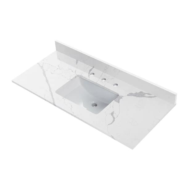 WOODBRIDGE 49 in. W X 22 in. D Engineered Stone Vanity Top in Fish Belly with Single White Sink