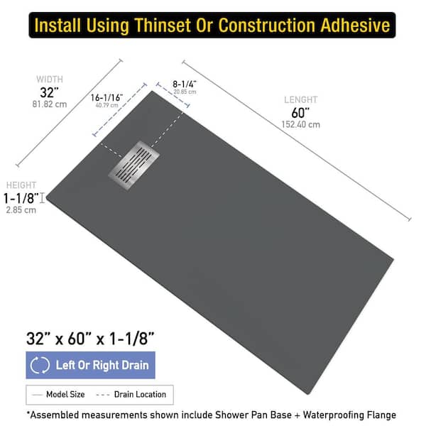 CASTICO - Carrara 32 in. x 60 in. x 84 in. Solid Composite Stone Alcove Shower Kit with Walls and Graphite Pan Base L/R Drain