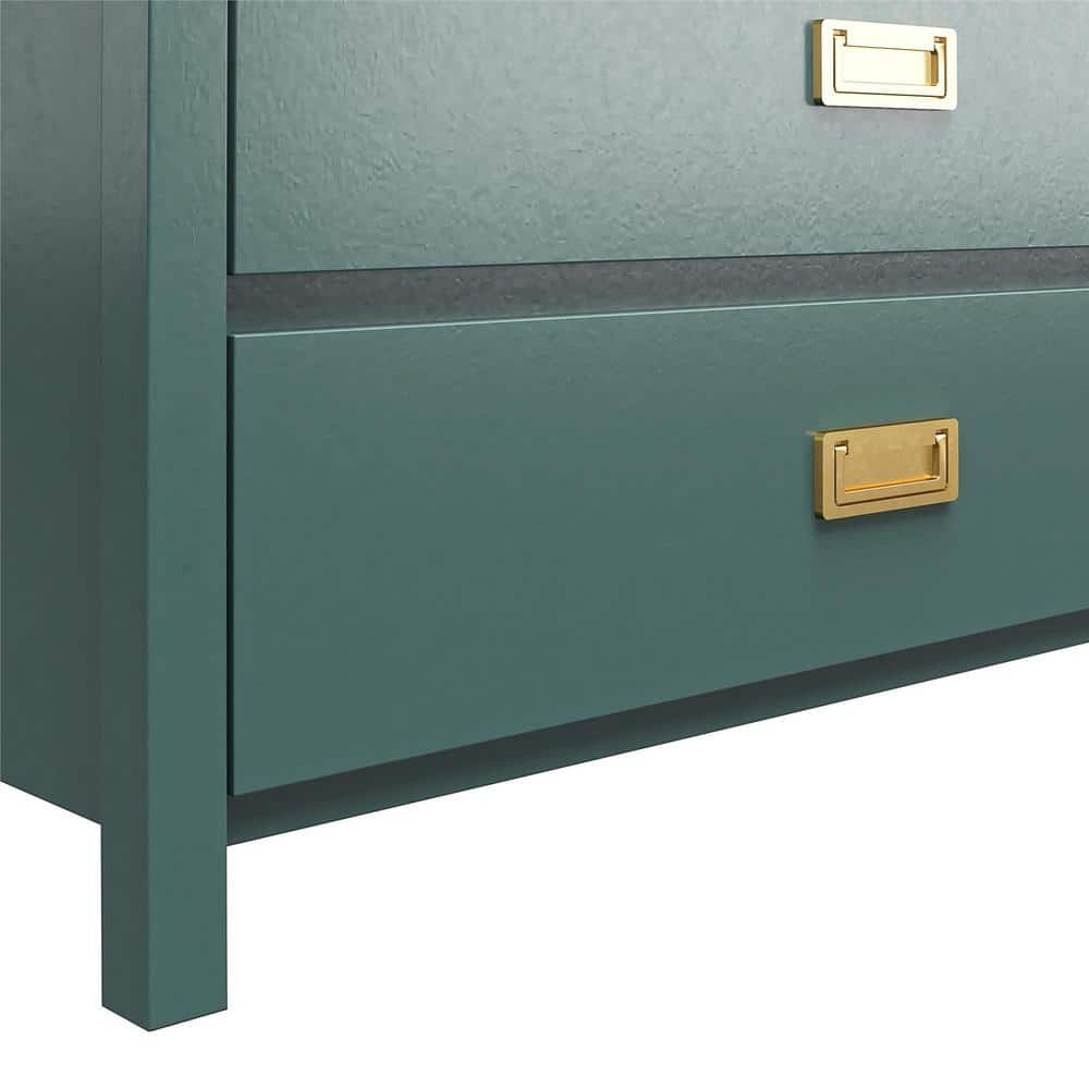 Hunter Green Vertical 5-Drawer Kids' Dresser with Gold Pulls
