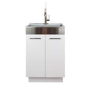 24 in. x 20 in. x 34.6 in. Stainless Steel Laundry/Utility Sink and Cabinet with Faucet in White