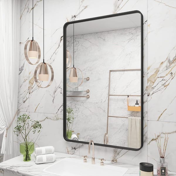 24 in. W. x 36 in. H Rectangular Framed French Cleat Wall Mounted Tempered Glass Bathroom Vanity Mirror in Matte Black