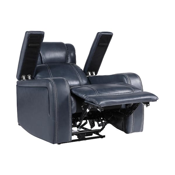 Lazzara Lafael Blue Leather Power Recliner with Power