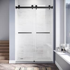 UKD01 46 to 49 in. W x 80 in. H Double Sliding Frameless Shower Door in Matte Black, EnduroShield 3/8 in. Clear Glass