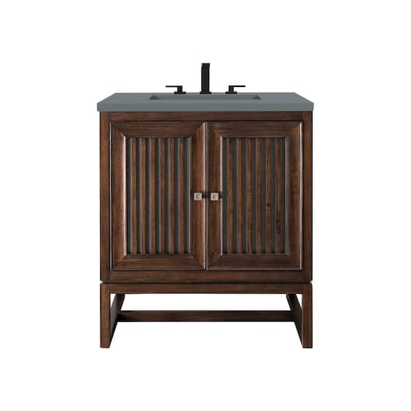 James Martin Vanities Athens 30 in. W x 23.5 in. D x 34.5 in. H Bathroom Vanity in Mid Century Acacia with Cala Blue Quartz Top