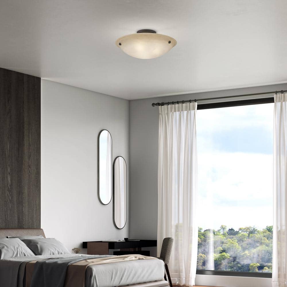 Honey Alabaster Glass Bronze 3-Light LED Semi-Flush Mount