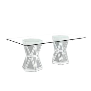 Noralie Mirrored and Faux Diamonds Glass 39 in. Column Dining Table Seats 6