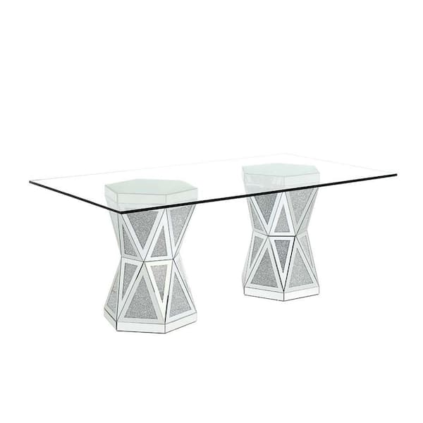 Acme Furniture Noralie Mirrored and Faux Diamonds Glass 39 in. Column Dining Table Seats 6