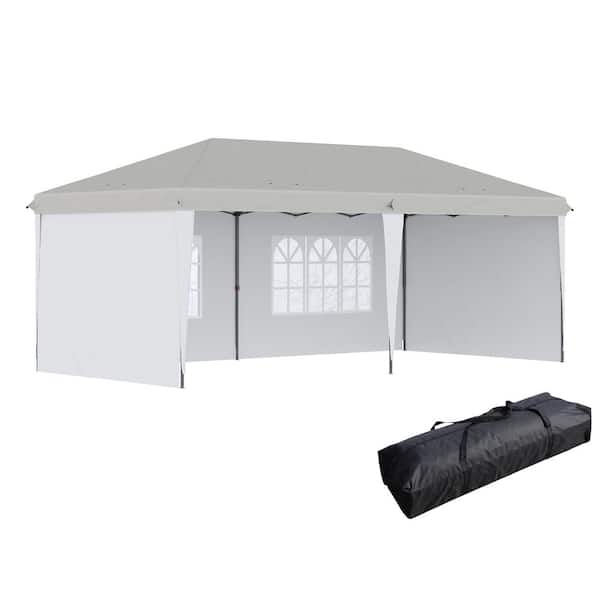 ToolCat 10 ft. x 20 ft. White Pop Up Canopy Tent with 4 Sidewalls, Heavy Duty Tents Outdoor Instant Gazebo with Carry Bag