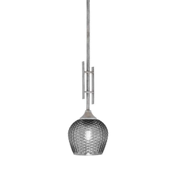 Unbranded Ontario 60-Watt, 1-Light Aged Silver Stem Hung Mini Pendant Light with Smoke Textured Glass Shade and No Bulb Included