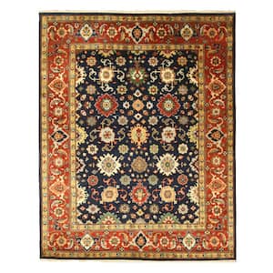 Navy 8 ft. x 10 ft. Hand-Knotted Wool Traditional Super Mahal Area Rug