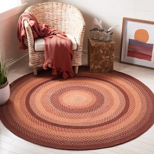 Braided Orange Rust Doormat 3 ft. x 5 ft. Abstract Border Oval Area Rug